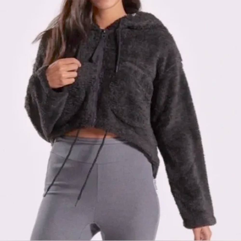 Gymshark Black Fuzzy Sherpa Cropped Sweater